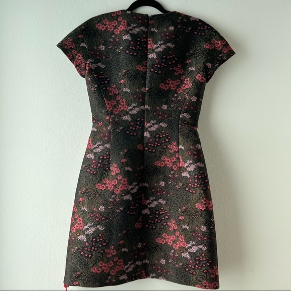 Michael Kors Collection Floral Brocade A-Line Dress In Rosewood And Spruce - Picture 8 of 9
